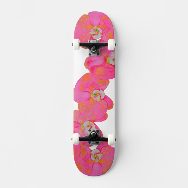 Romantic Pink Orchid watercolor painting  Skateboard Deck (Front)