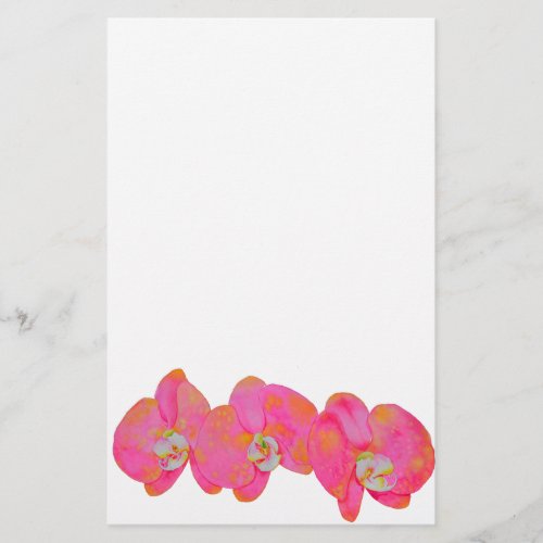 Romantic Pink Orchid watercolor painting  Stationery