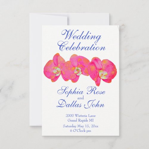 Romantic Pink Orchid watercolor painting wedding Invitation