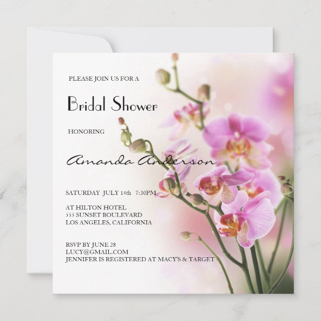 Romantic Pink Orchids Bridal Shower Invitation (Front)