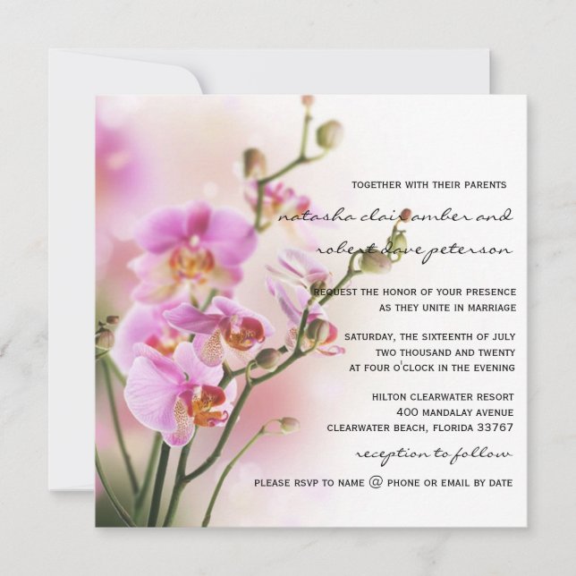 Romantic Pink Orchids Wedding Invitation (Front)