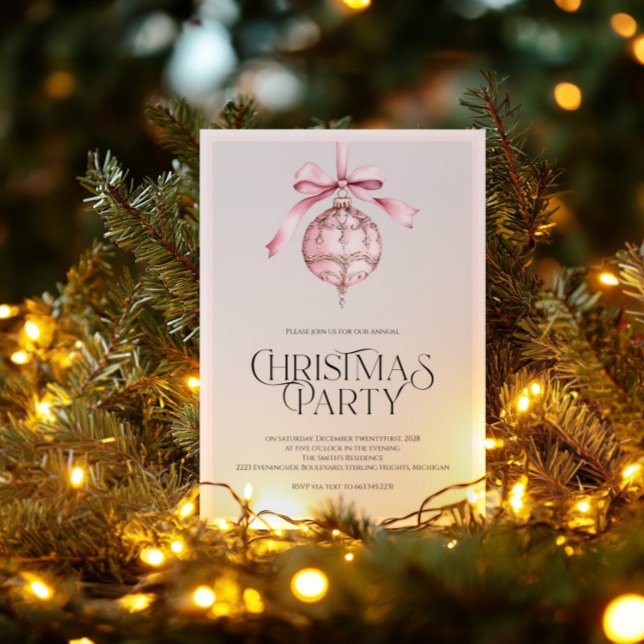 Romantic Pink Ornament Christmas Party Invitation (Creator Uploaded)