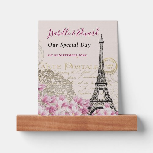 Romantic Pink Paris Eiffel Tower Vintage Wedding Picture Ledge