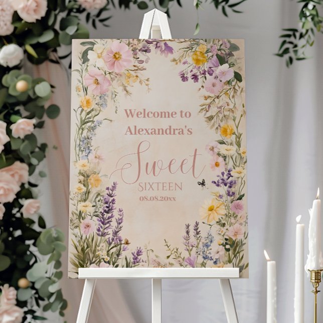 Romantic Pink Pastel Wildflowers Sweet 16 Foam Board (Creator Uploaded)