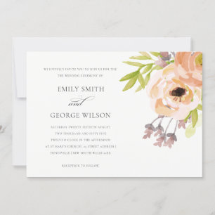 ROMANTIC PINK PEACH BLUSH ELEGANT FLORAL WEDDING INVITATION