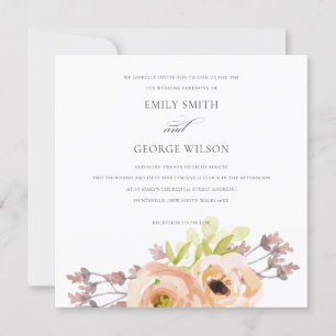 ROMANTIC PINK PEACH BLUSH PURPLE FLORAL WEDDING INVITATION