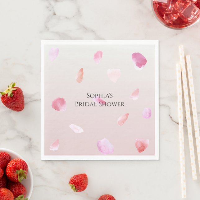 Romantic Pink Peach Rose Petals Bridal Shower Napkins (Insitu)