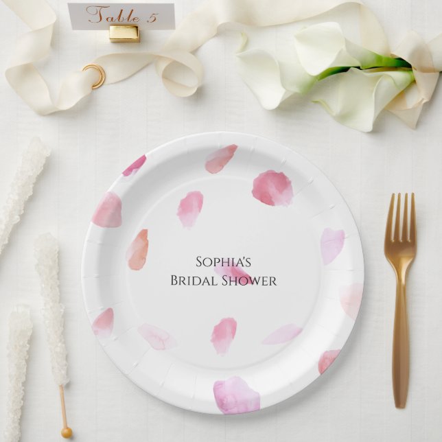 Romantic Pink Peach Rose Petals Bridal Shower Paper Plates (Wedding)