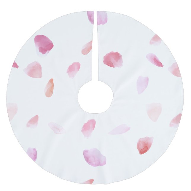 Romantic Pink Peach Rose Petals Brushed Polyester Tree Skirt (Front)