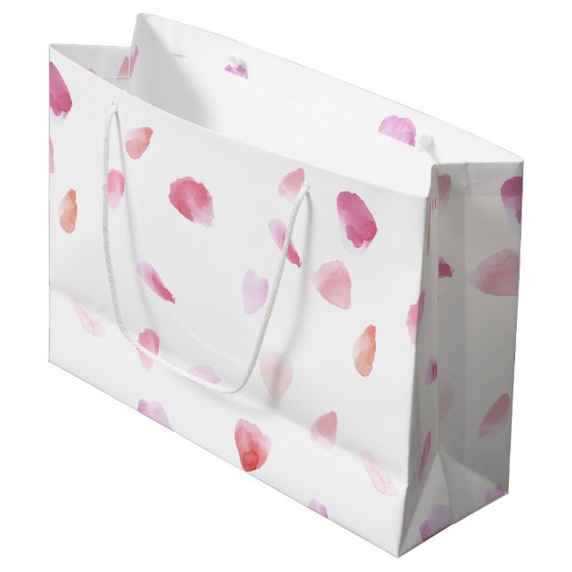 Romantic Pink Peach Rose Petals Floral Large Gift Bag (Front Angled)