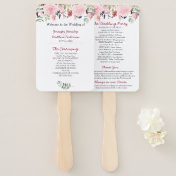 Romantic Pink Peonies And Eucalyptus Wedding Hand Fan by dmboyce at Zazzle