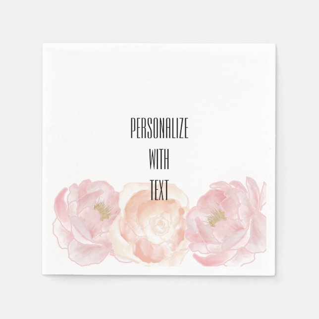 Romantic Pink Peonies Floral Paper Napkins (Front)