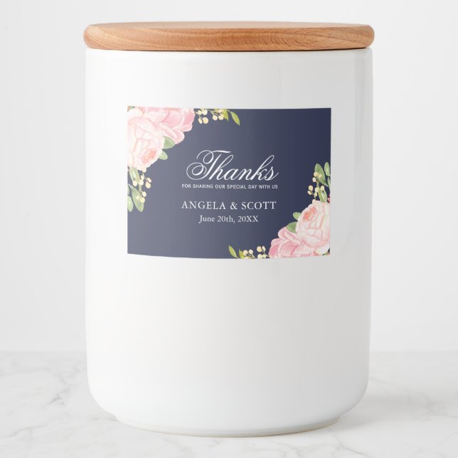 Romantic Pink Peonies on 3x2 Blue Labels (Front)