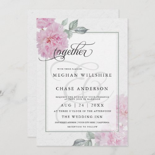 Romantic Pink Peonies Rice Paper BarefootBride Invitation