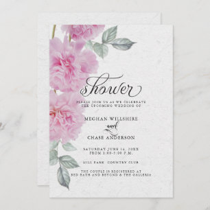Romantic Pink Peonies Rice Paper BarefootBride™ Invitation