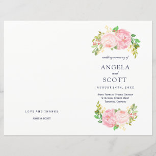 Romantic Pink Peonies Wedding Programs