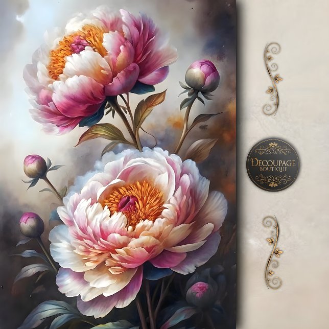 Romantic Pink Peony Decoupage Tissue Paper (Romantic Pink Peony Decoupage Tissue Paper)