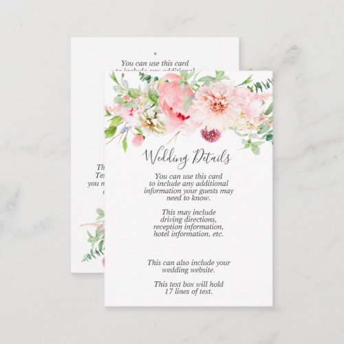 Romantic Pink Peony Floral Wedding Details Enclosure Card