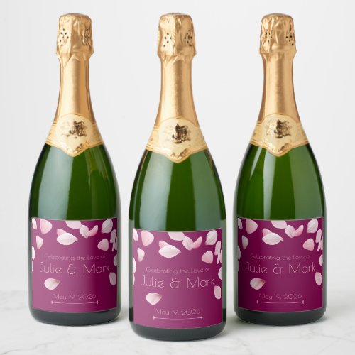 Romantic Pink Petals Custom Champagne Label