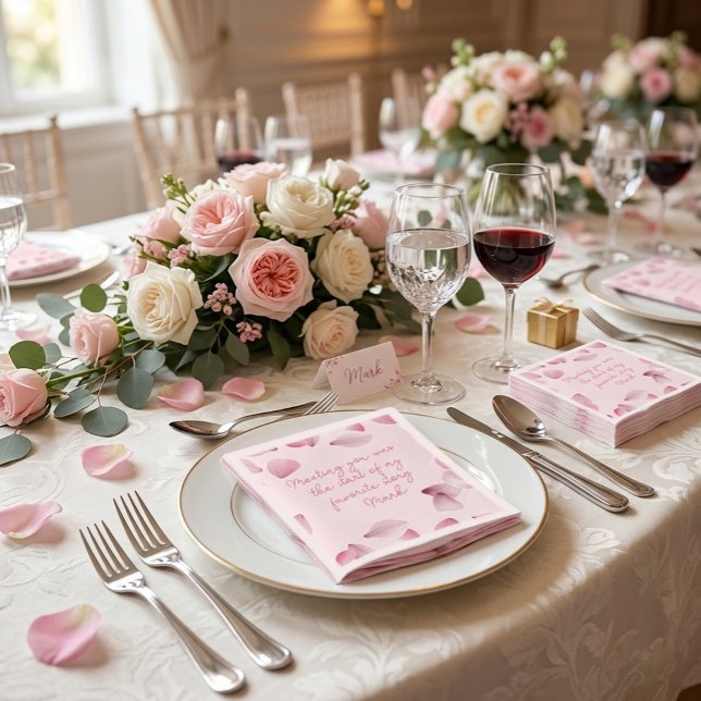 Romantic Pink Petals Love Note  Napkins (Creator Uploaded)