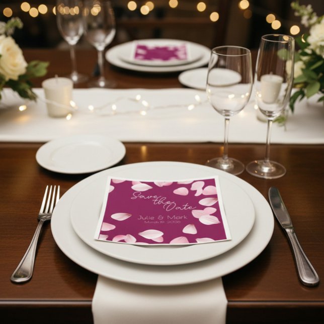 Romantic Pink Petals Save the Date Wedding  Napkins (Creator Uploaded)