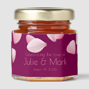 Romantic Pink Petals Wedding Honey Jar Favors