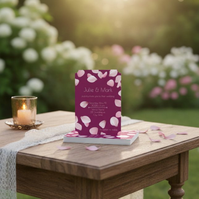 Romantic Pink Petals Wedding Invitation with Photo (Creator Uploaded)