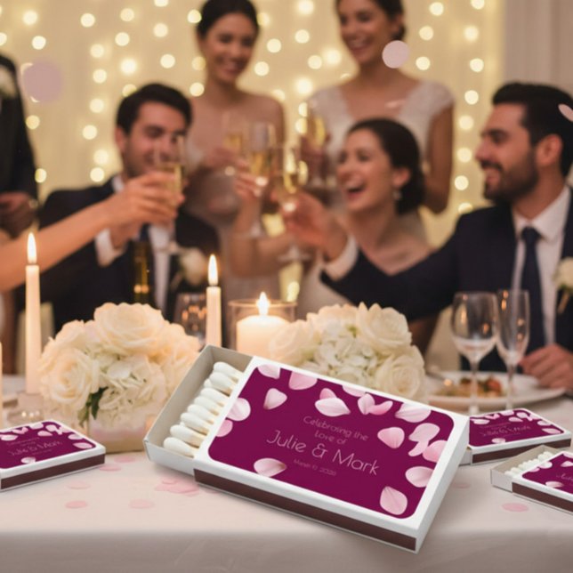Romantic Pink Petals Wedding  Matchboxes (Creator Uploaded)