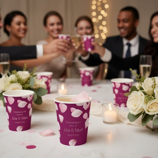 Romantic Pink Petals Wedding  Paper Cups (Creator Uploaded)