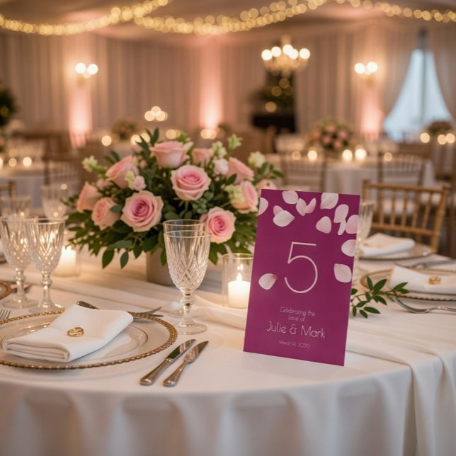 Romantic Pink Petals Wedding  Pedestal Sign (Creator Uploaded)