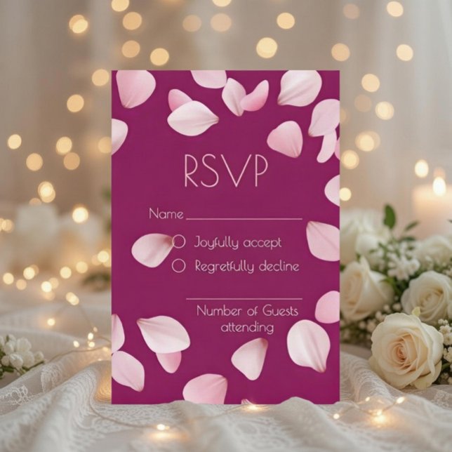 Romantic Pink Petals Wedding RSVP Card (Creator Uploaded)