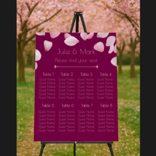 Romantic Pink Petals Wedding Seating Chart Foam Board