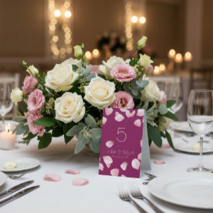 Romantic Pink Petals Wedding  Table Tent