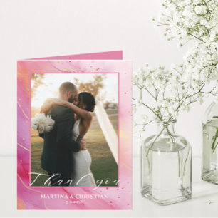 Romantic Pink Photo Wedding Folded Thank You Card