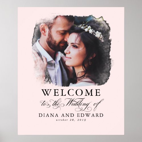 Romantic Pink Photo Wedding Welcome Sign