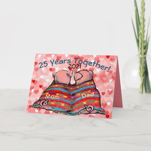 Romantic Pink Pigs Hearts Anniversary Personalize Card (Front)
