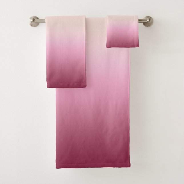 Romantic Pink & Pretty Ivory Cream Gradient Ombre  Bath Towel Set (Insitu)