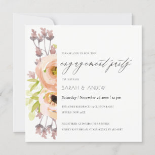 ROMANTIC PINK, PURPLE, BLUE FLORAL ENGAGEMENT INVITATION
