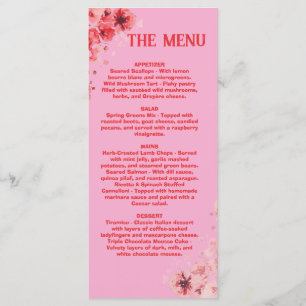Romantic Pink Red Floral Menu , Wedding Menu