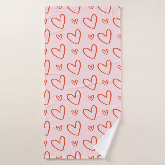 Romantic Pink & Red Hearts Pattern Bath Towel (Bath Towel)