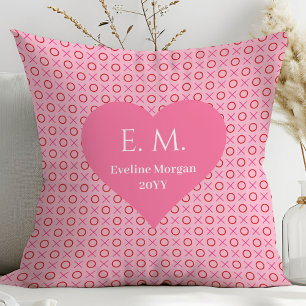 Romantic Pink Red Hearts Personalized Valentine  Throw Pillow