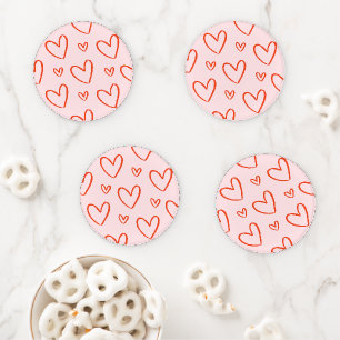 Romantic Pink & Red Preppy Hearts Coaster Set