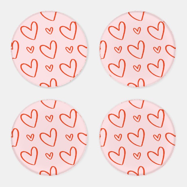 Romantic Pink & Red Preppy Hearts Coaster Set (Set)