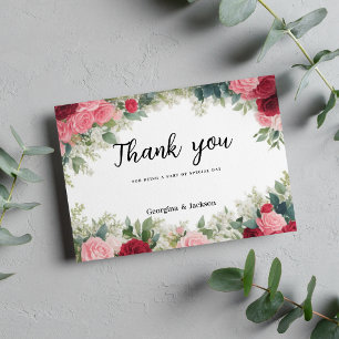 Romantic pink red white mint roses Thank You  Invitation