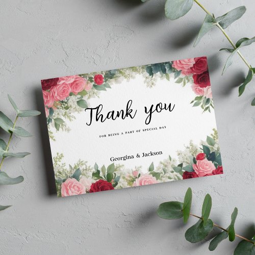 Romantic pink red white mint roses Thank You  Invitation