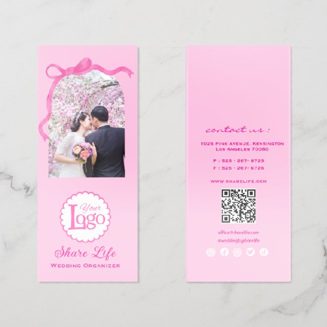 Romantic Pink Ribbon Wedding Business Brochure (Folded Front and Back)