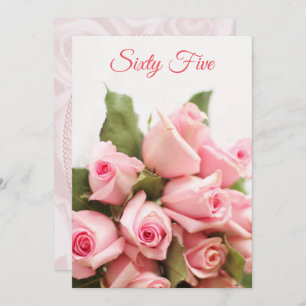 Romantic Pink Rose Bouquet 65th Birthday Invitation