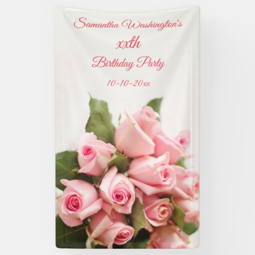 Romantic Pink Rose Bouquet Birthday Banner