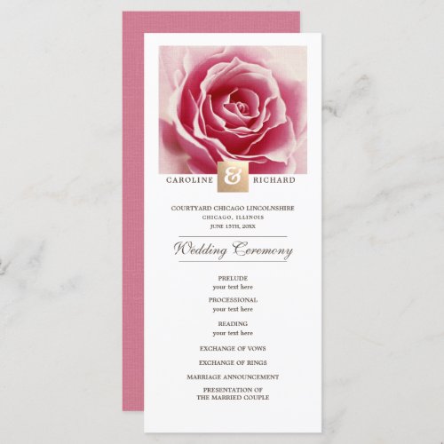 Romantic Pink Rose Burlap Texture Wedding Programs