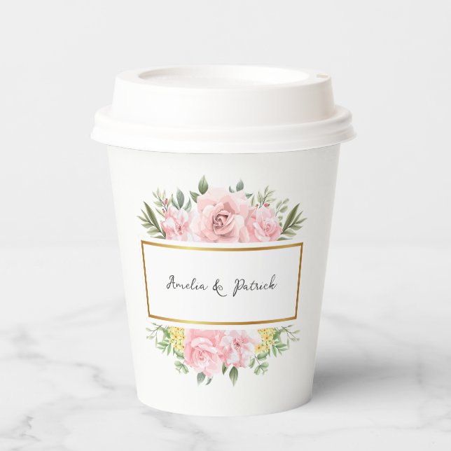 Romantic Pink Rose Floral Custom  Paper Cups (Front)